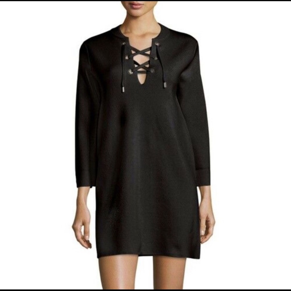 Theory | Black Lace-Up Neckline Dress